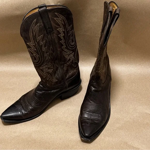 Lucchese Dark Brown Leather Western Grunge Cowboy Boots Mens Size 10 - Picture 5 of 11